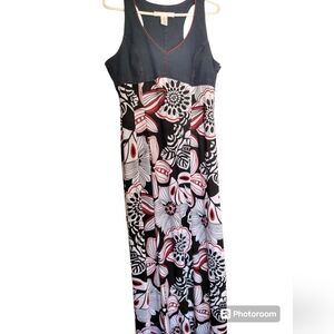 Denim w/large print maxi dress red white black size 14